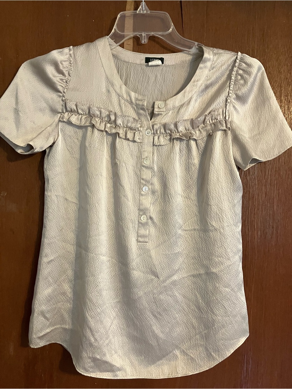 ✨Y2K✨J. Crew Pale Ruffle-Trim Button Front 100% Silk Top